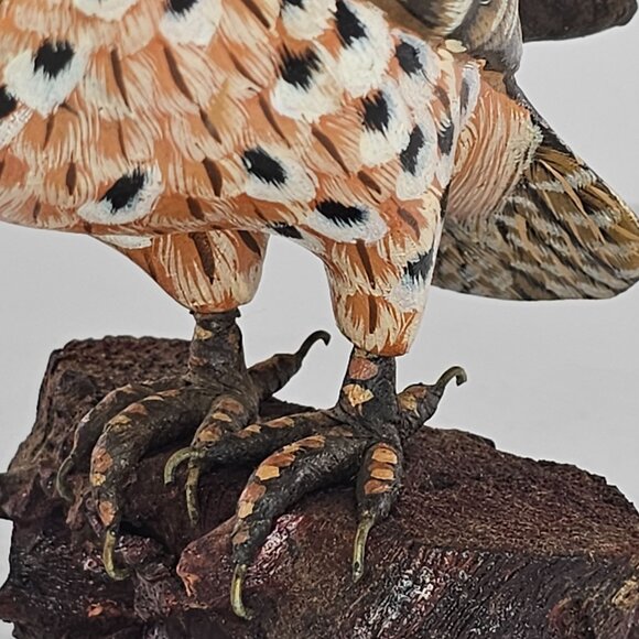 Vintage Ceramic Owl On Wood Base Figurine Hand Painted Folk Art - Picture 10 of 10